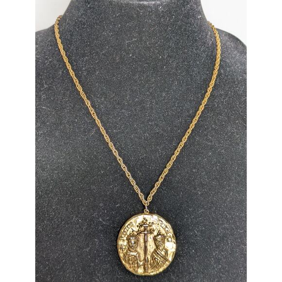 RARE Erwin Pearl Byzantine Empire Gold Round Coin 25" Long Necklace "Byzantium" - Picture 3 of 6